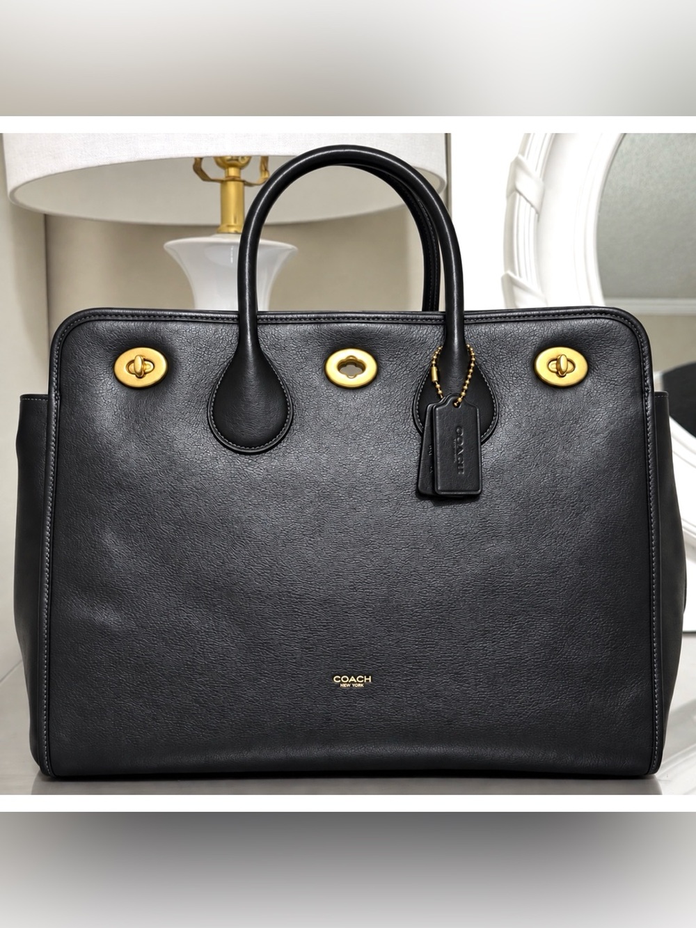 COACH Buy Now Turnlock Tote Bag 40, BRASS/BLACK